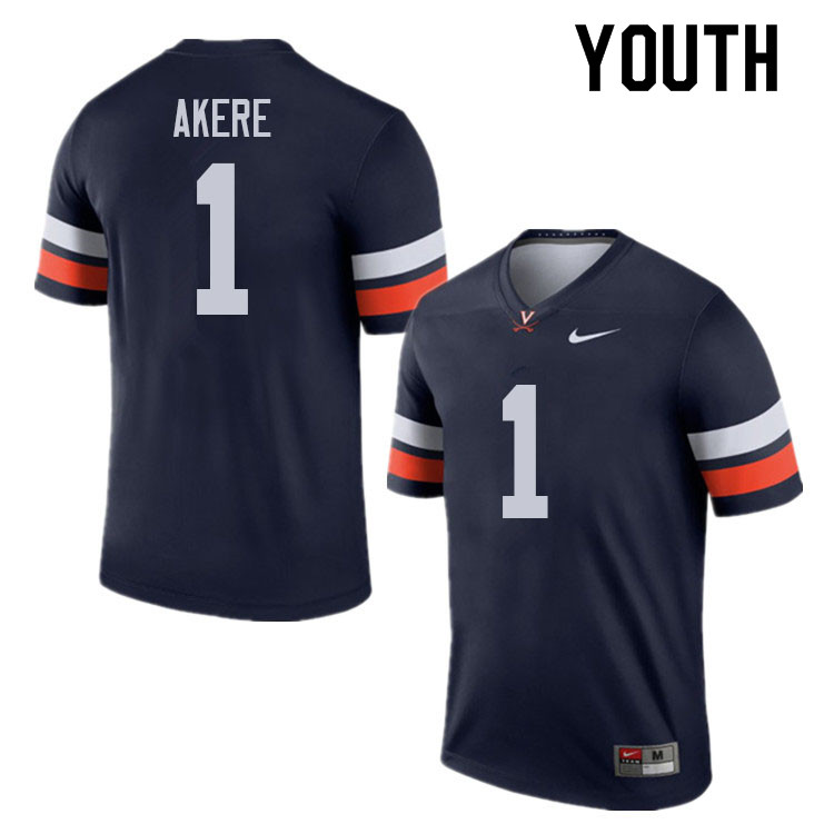 Youth #1 Paul Akere Virginia Cavaliers College Football Jerseys Sale-Navy - Click Image to Close